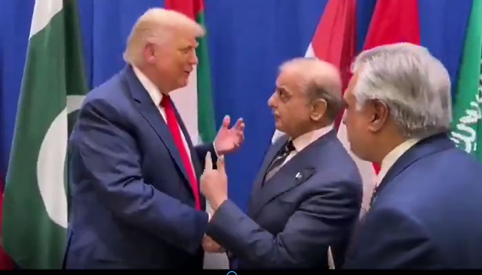 وزیرِ اعظم محمد شہباز شریف اور امریکی صدر ڈونلڈ ٹرمپ میں ملاقات، خوشگوار ماحول میں غیر رسمی تبادلہ خیال