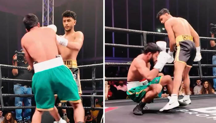 صرف 35 سیکنڈز اور بھارت آؤٹ! عبداللہ شکیل چانڈیو نے بھارتی باکسر کو چت کر کے میدان مار لیا