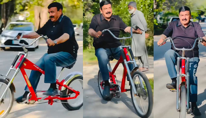 ”پٹرول کے نخرے اب ہم نہیں اٹھائیں گے“: شیخ رشید نے نکالی پرانی سائیکل؛ ’تیل کی مہنگائی‘ کو پیڈل مار کر پیچھے چھوڑ دیا!