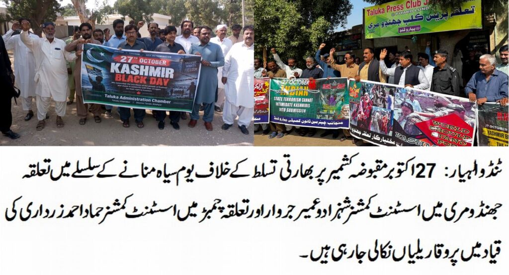 ٹنڈوالہیار: یومِ سیاہِ کشمیر پر ضلعی انتظامیہ اور اسکولوں کی ریلیاں، کشمیریوں سے اظہارِ یکجہتی