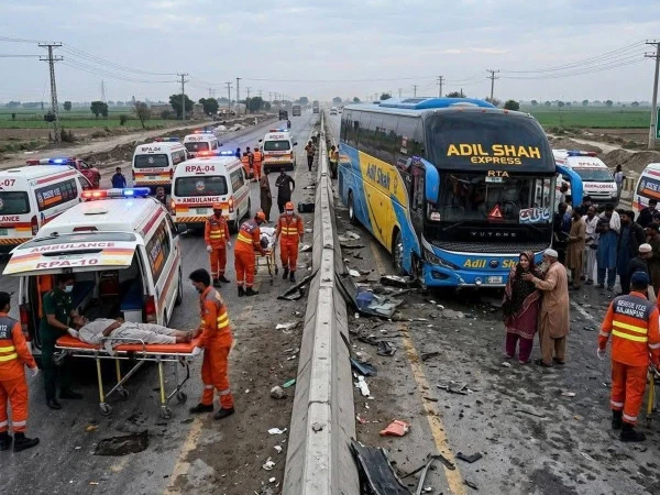 راجن پور : مسافر بس الٹنے سے 9 افراد جاں بحق، خواتین اور بچوں سمیت 32 مسافر شدید زخمی